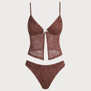 Elegant Brown Lace Bikini Set